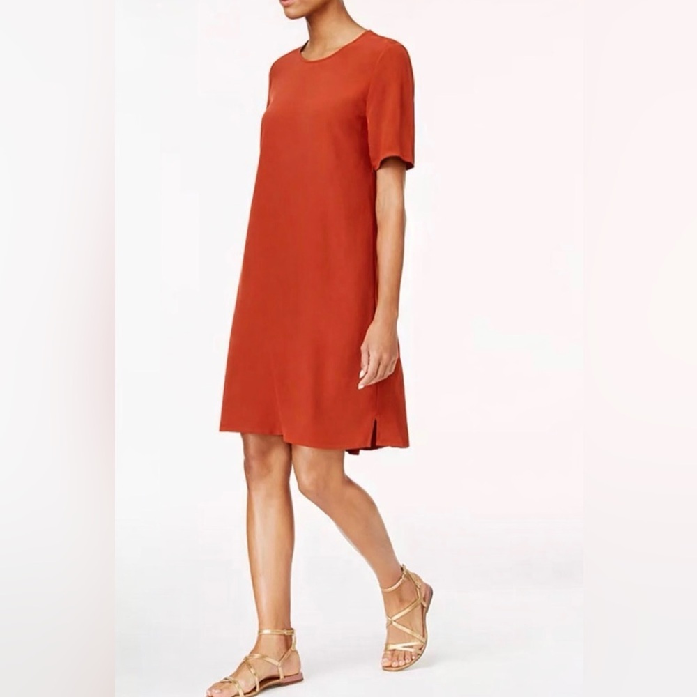 Eileen Fisher Tencil Crepe Dress XS Burnt Orange